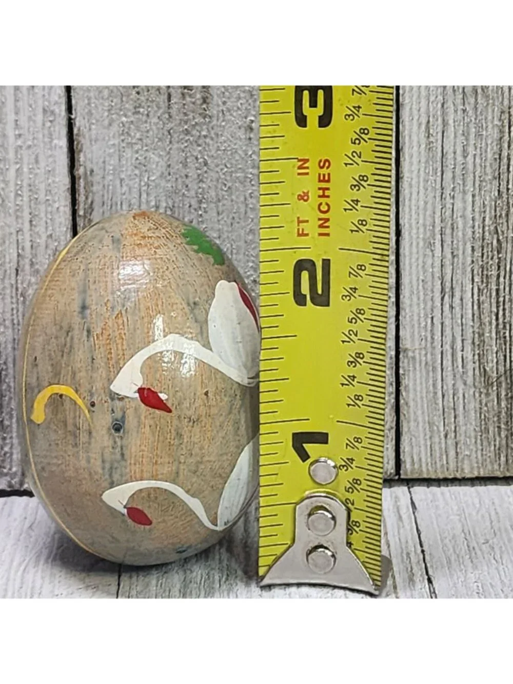 Painted Swan Wooden Egg Shaped Paperweight Home Art Decorative Collectible Vtg
